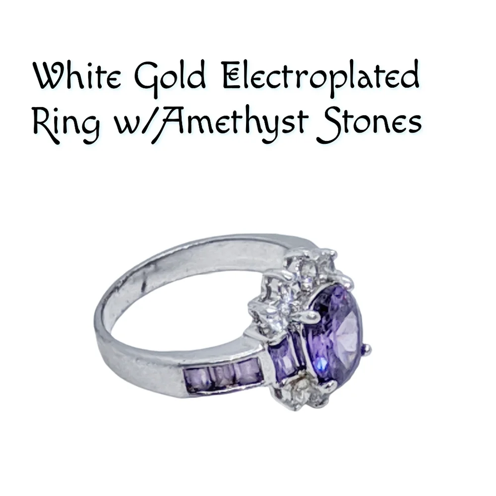 Amethyst CZ Stones Electroplated Ring. NWOT